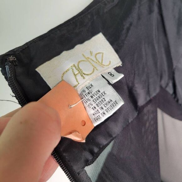 Vintage 100% Silk Strapless Evening Gown Black Caché Mesh Waist 8 - Picture 8 of 10